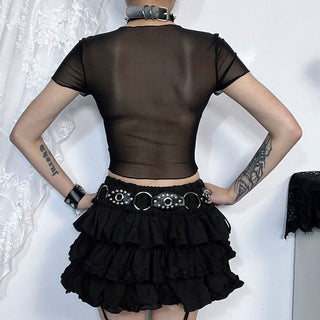 Round neck short sleeve butterfly pattern beaded crop top