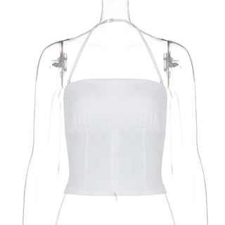 Halter backless ruched solid tube top