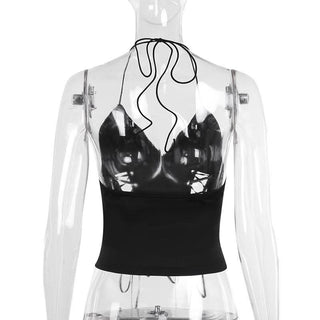 Halter self tie v neck lace up backless solid top