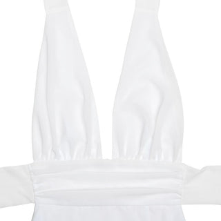 Halter deep v neck ruched high slit maxi dress