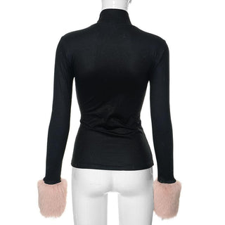Long sleeve high neck fluffy dog pattern top