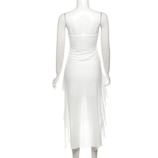 Chiffon ruffle cami midi dress