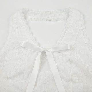 Halter bowknot ribbon lace backless top