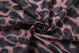 Sheer mesh leopard print contrast see through self tie backless mini dress