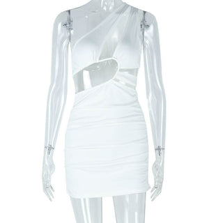 Irregular hollow out ruched one shoulder cut out mini dress