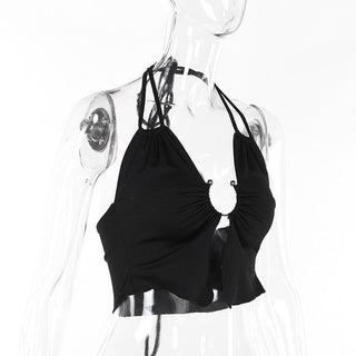 Halter ruched solid self tie crop top