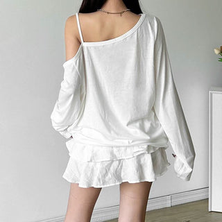 One shoulder long sleeve "33" print top