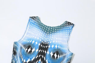 Crewneck body print backless mini dress
