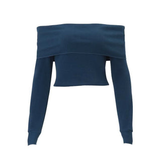 Off shoulder long sleeve knitted solid top