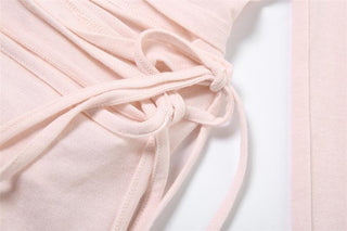 Long sleeve halter ribbon round neck top