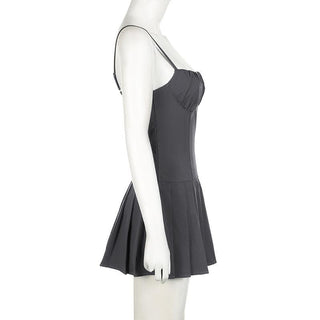 Sweetheart neck ruched pleated zip-up cami mini dress