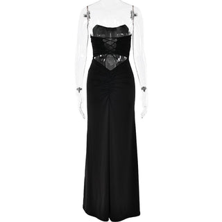 Ruched lace up backless hollow out tube cut out maxi dress