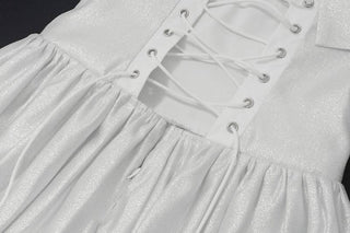 Off shoulder glitter mesh ruffle mini dress