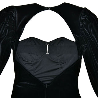 Long sleeve sweetheart neck velvet hollow out cut out mini dress