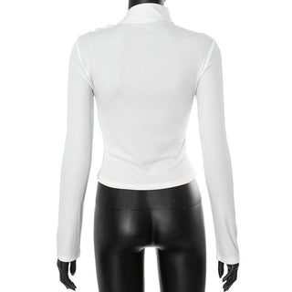 Hollow out bowknot self tie long sleeve solid cut out top