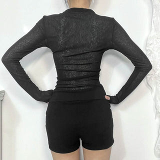 Long sleeve spider web beaded top