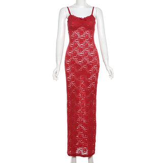 Lace bowknot backless cami maxi dress