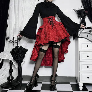 Lace up corset ruffle textured zip-up mini skirt