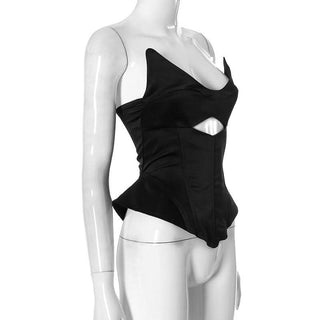 V neck corset lace up hollow out cut out top