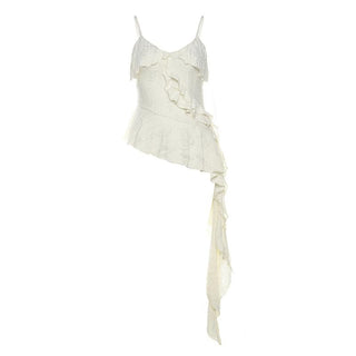 V neck ruffle irregular backless solid cami top