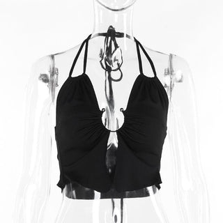 Halter ruched solid self tie crop top