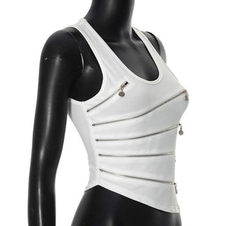 Zip-up hollow out u neck irregular solid cut out top