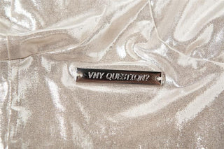 Metallic v neck metal tag backless sleeveless cami bodysuit