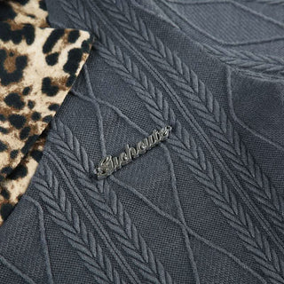 Long sleeve leopard print turnover collar textured top