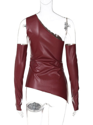PU leather one shoulder gloves top