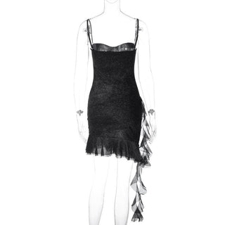 Sweetheart neck glitter ruffle cami mini dress