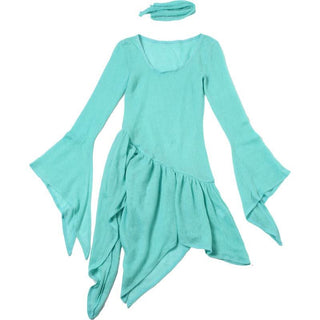 Long flared sleeve knitted ruffle mini dress