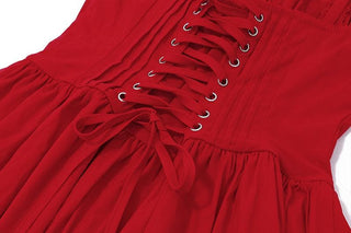 Lace hem drawstring ruched lace up cami mini dress