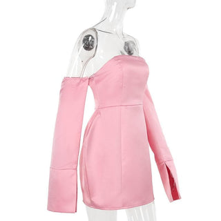 Long sleeve off shoulder ruched backless mini dress