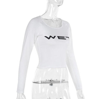 Long sleeve â€œWETâ€ print u neck top