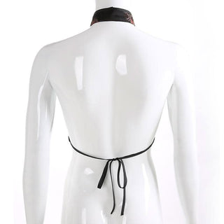 Halter backless self tie embroidery crop top