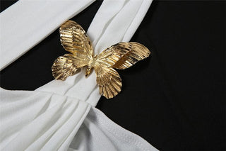 One shoulder chiffon butterfly applique irregular top