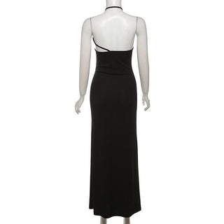 Halter Hollow out irregular solid cut out maxi dress