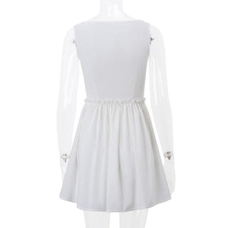 Button ruffle square neck ruched bustier tank mini dress