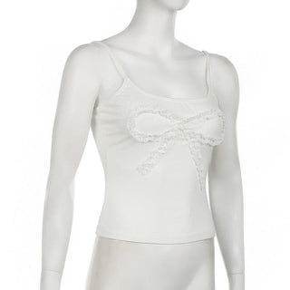 Lace hem bowknot pattern solid cami top