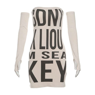 Gloves letter print tube mini dress