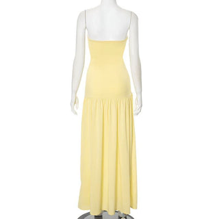 High slit ruched backless solid tube maxi dress