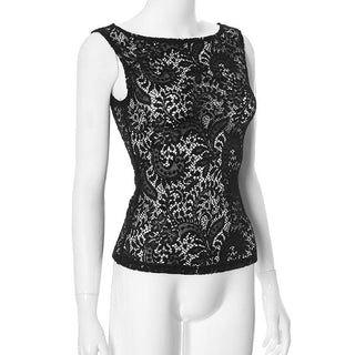 Lace see through round neck solid top
