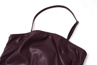 Halter PU leather mini dress