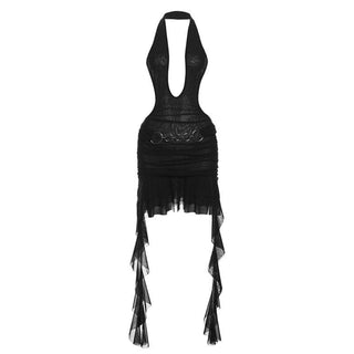 Halter ruffle o ring sheer mesh mini dress