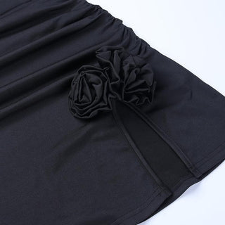 Ruched flower applique hollow out backless slit cut out mini dress