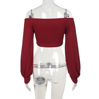 Off shoulder long sleeve ruched solid crop top