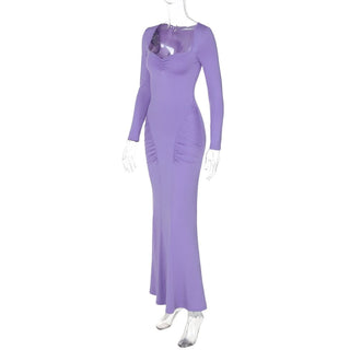 Long sleeve sweetheart neck ruched maxi dress