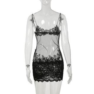 V neck mesh lace cami mini dress