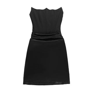 Ruched solid tube backless bustier mini dress