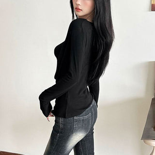 Long sleeve star applique solid 2 piece top